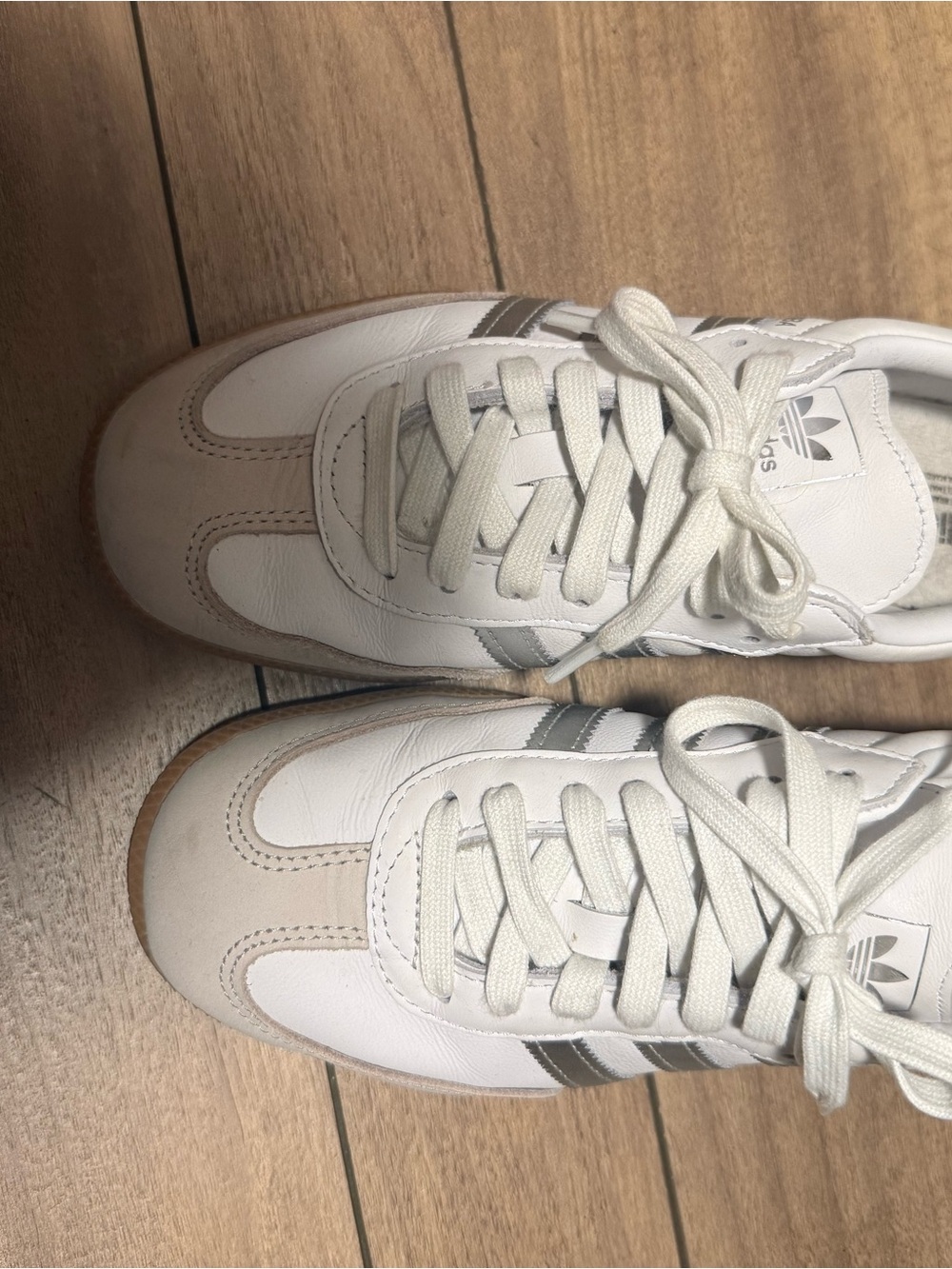 adidas Women’s White Sneakers with Gray Stripes